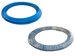 Comparison of blue hose before and after use on a metallic surface.