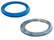 Comparison of blue hose before and after use on a metallic surface.