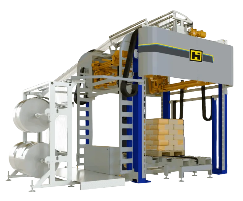Industrial machine with a prominent brand logo on a black background